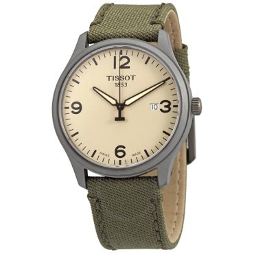 Gent XL Quartz Beige Dial Olive Green Fabric Men's Watch